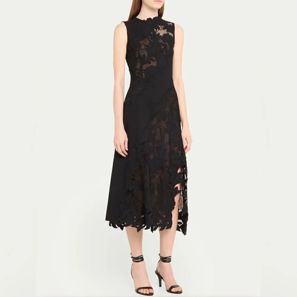 Oscar De La Renta Marbled Carnation Guipure Lace Inset Midi Dress size 0